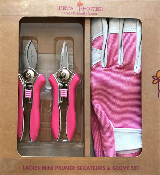 Ladies Leather Gardening Glove & Secateurs Gift Set – Pink or Purple
