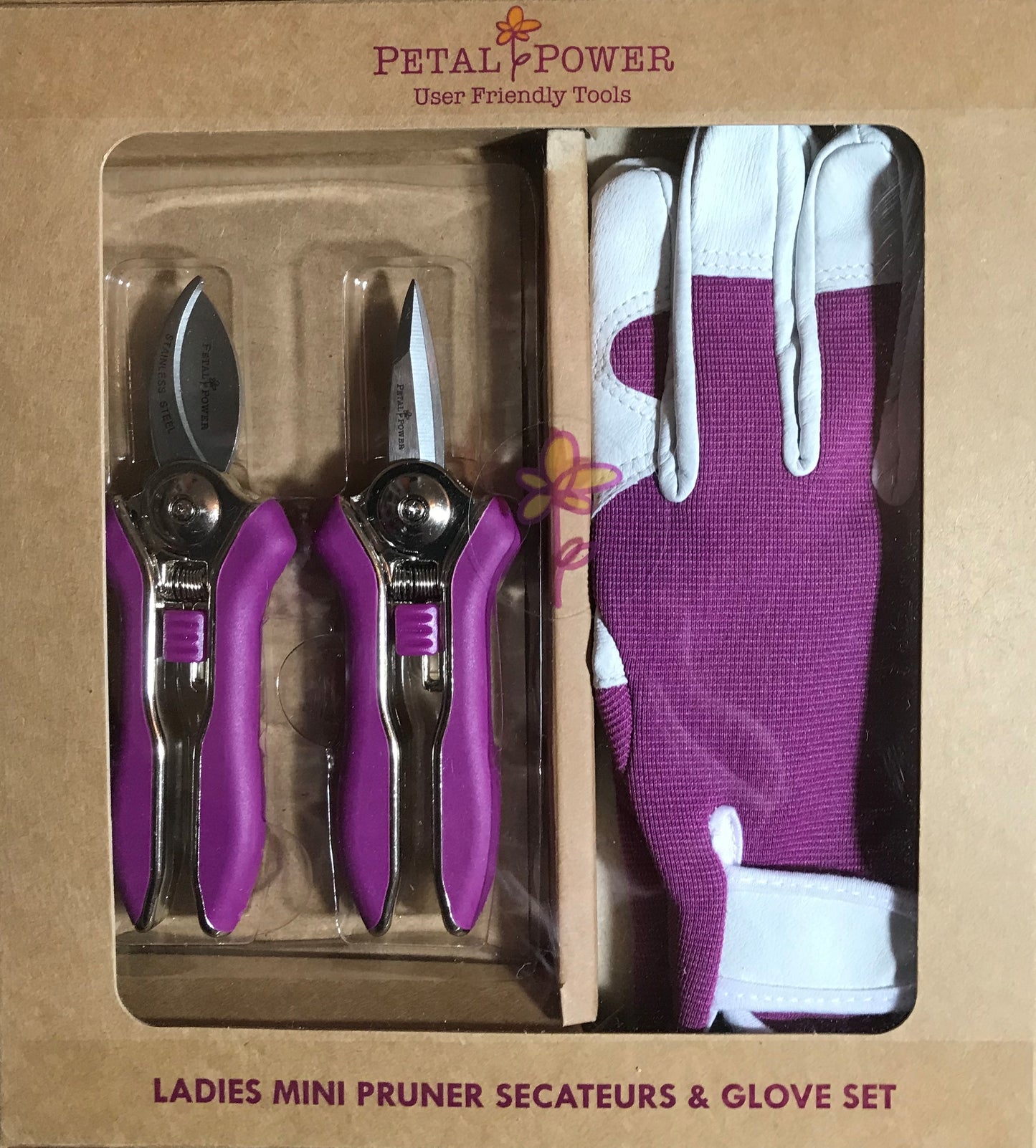 Ladies Leather Gardening Glove & Secateurs Gift Set – Pink or Purple